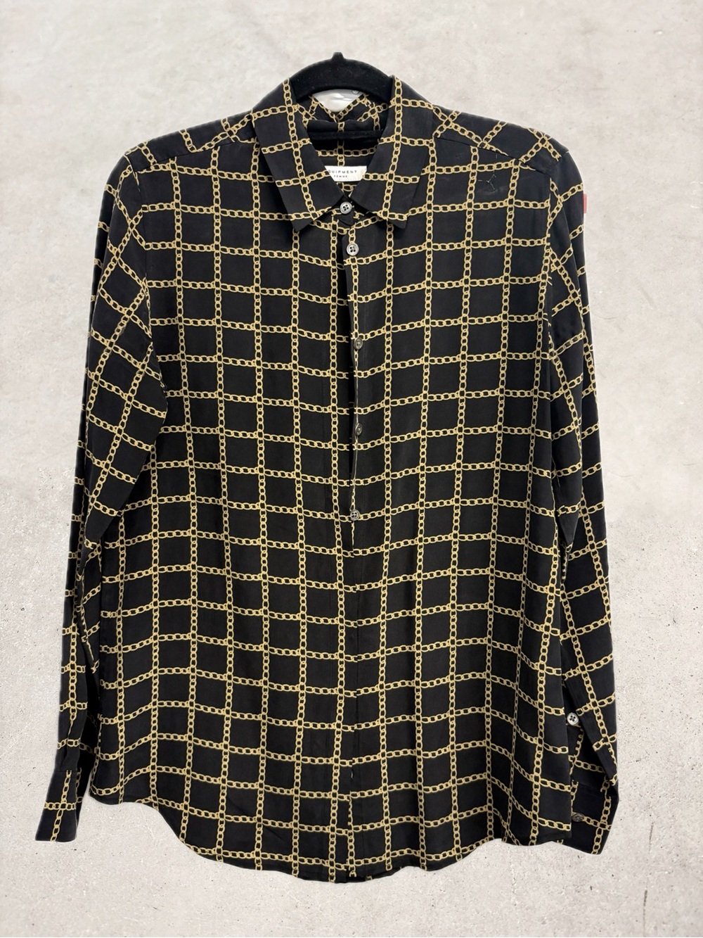 100% Silk Equipment Femme Black Chain-Print Button-Up Blouse